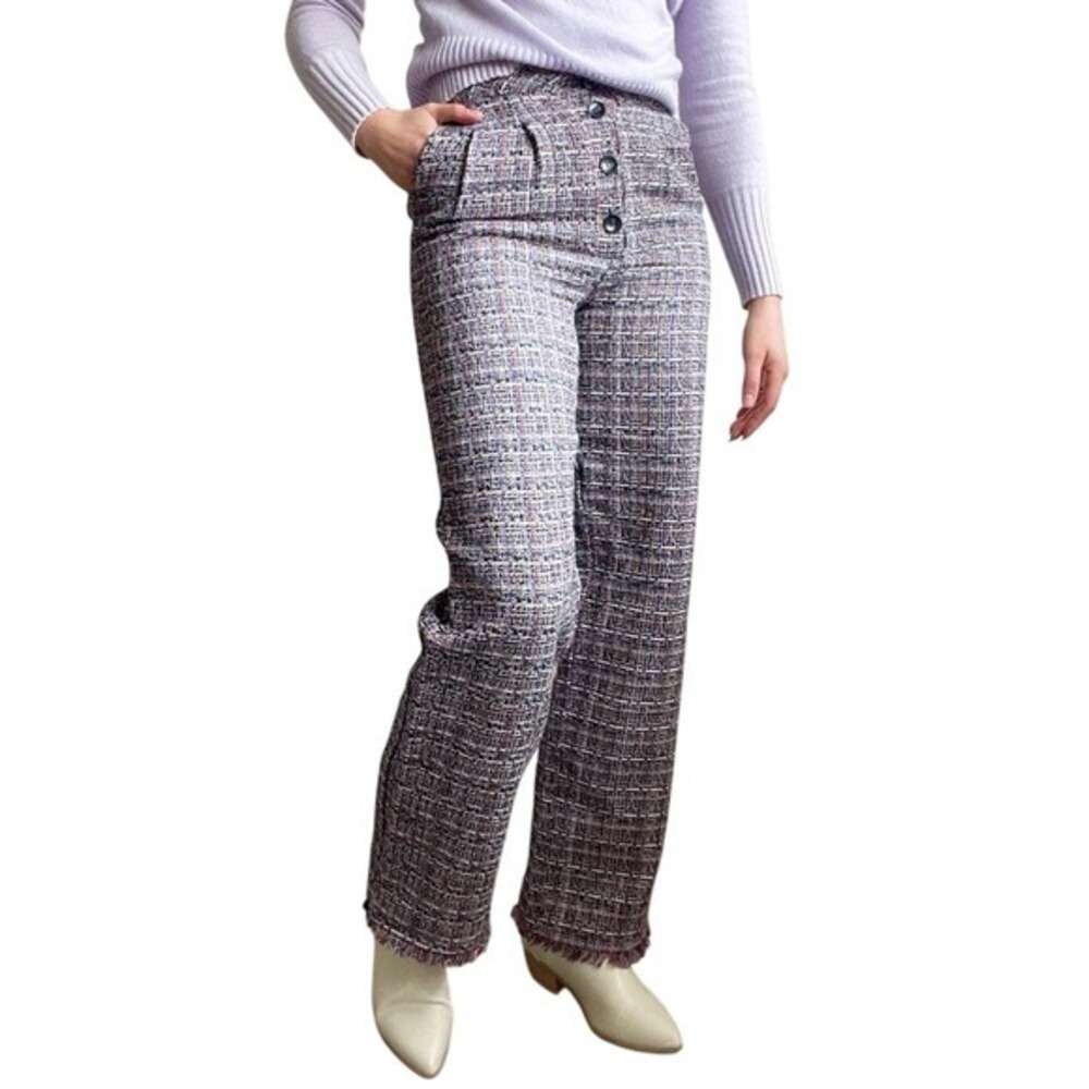 REVOLVE TULAROSA Polished Maximalist Knitted Tailored Wide Leg Tweed Trousers